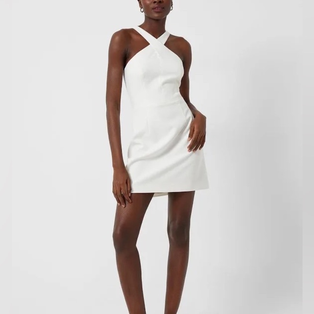White French Connection Whisper Xover Halter Neck Dress - White - Size 8
